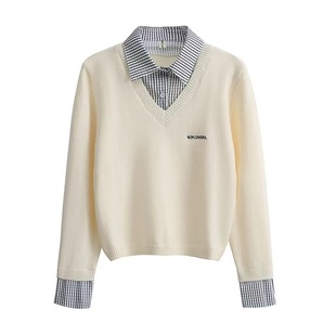 子拼接假两件针织衫 A190学院风格 毛衣 小四粉丝专享