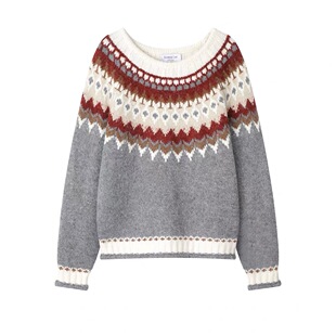 A293费尔岛风提花套头毛衣女复古氛围感针织衫 专柜大清仓