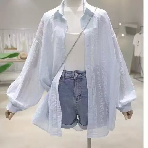 【小四粉丝专享】A436慵懒风肌理感防晒衬衫女设计感宽松长袖防晒