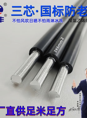 国标3芯防老化铝线6 10 16平方三相铝芯电缆户外三芯集束平行电线