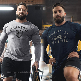 肌肉男大码 男力量训练服运动打底宽松吸汗美式 健身T恤 长袖 IR新款