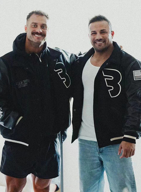 C宝克里斯皮夹克健身美式外套运动夹棉加厚暗扣翻领CBUM棒球服男