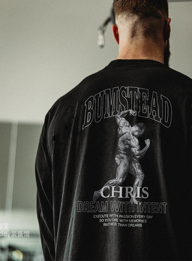 CBUM克里斯四分之三展背长袖男训练秋冬T恤运动宽松圆领卫衣健身