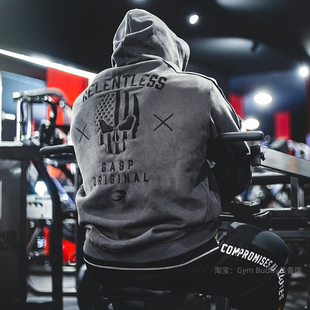 开衫 美式 卫衣男 秋冬厚款 骷髅王外套健身痞帅肌肉硬汉运动连帽大码