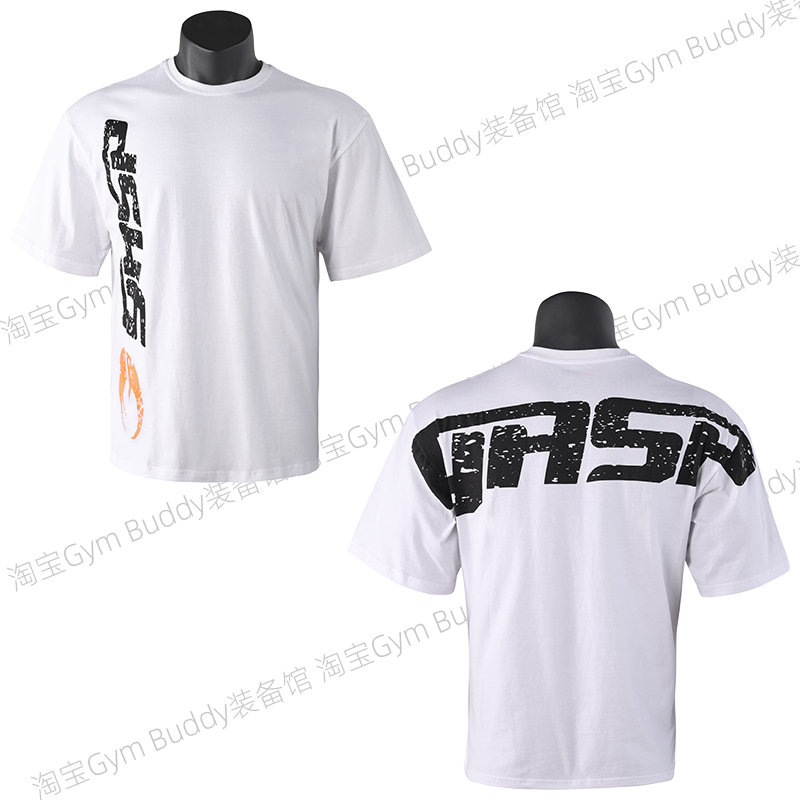 新款T恤男运动宽松纯棉五分袖训练透气健身衣服半袖落肩大码短袖