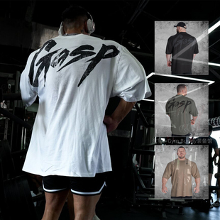 美式 半袖 字母短袖 撸铁薄款 T恤 健身锻炼运动宽松纯棉吸汗大码 新款