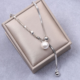 轻奢高级感项链小众设计感拼接银色蛇骨碎银项链网红爆款2023新款