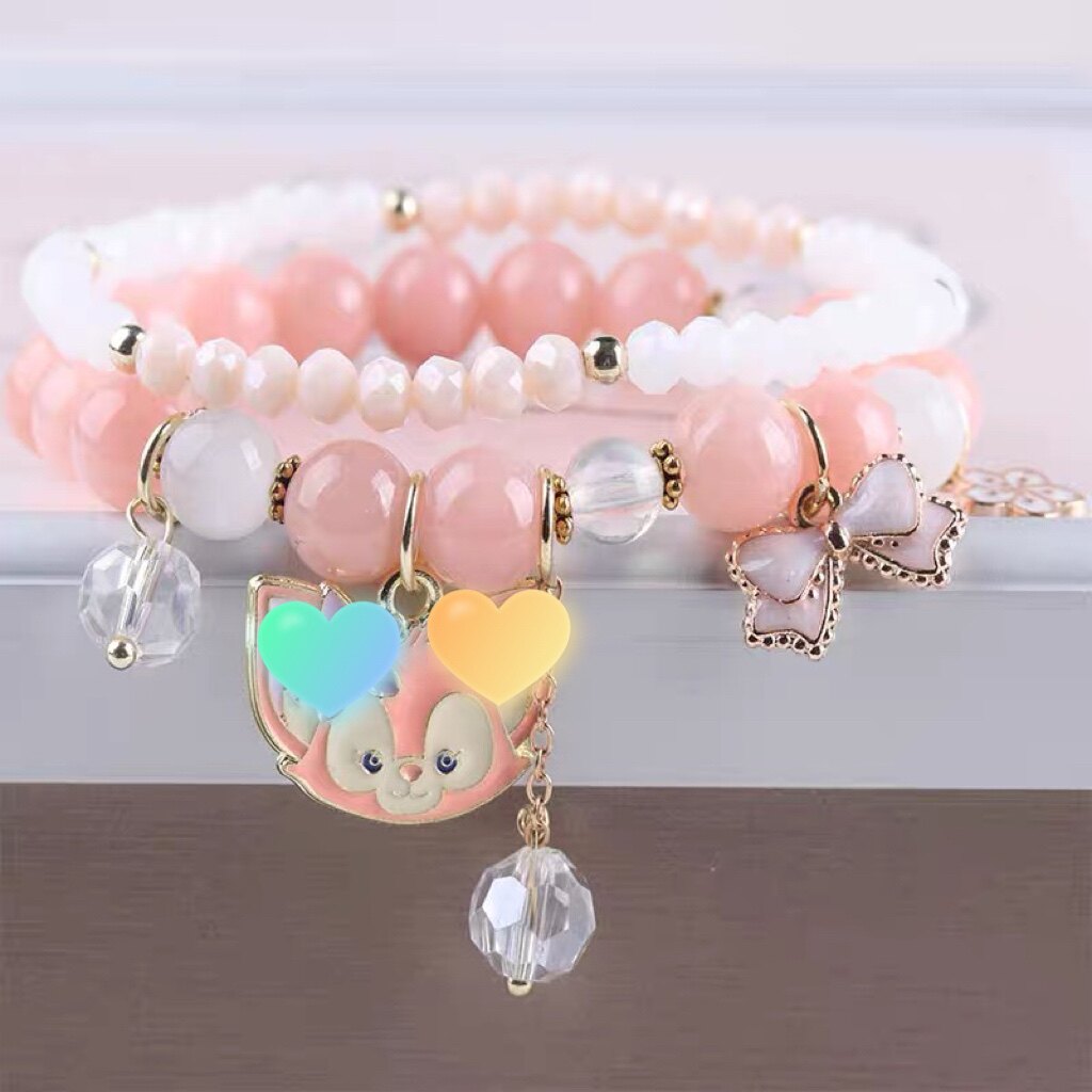 韩国东大门儿童卡通手链女多层串珠手环学生党闺蜜森系水晶手串新