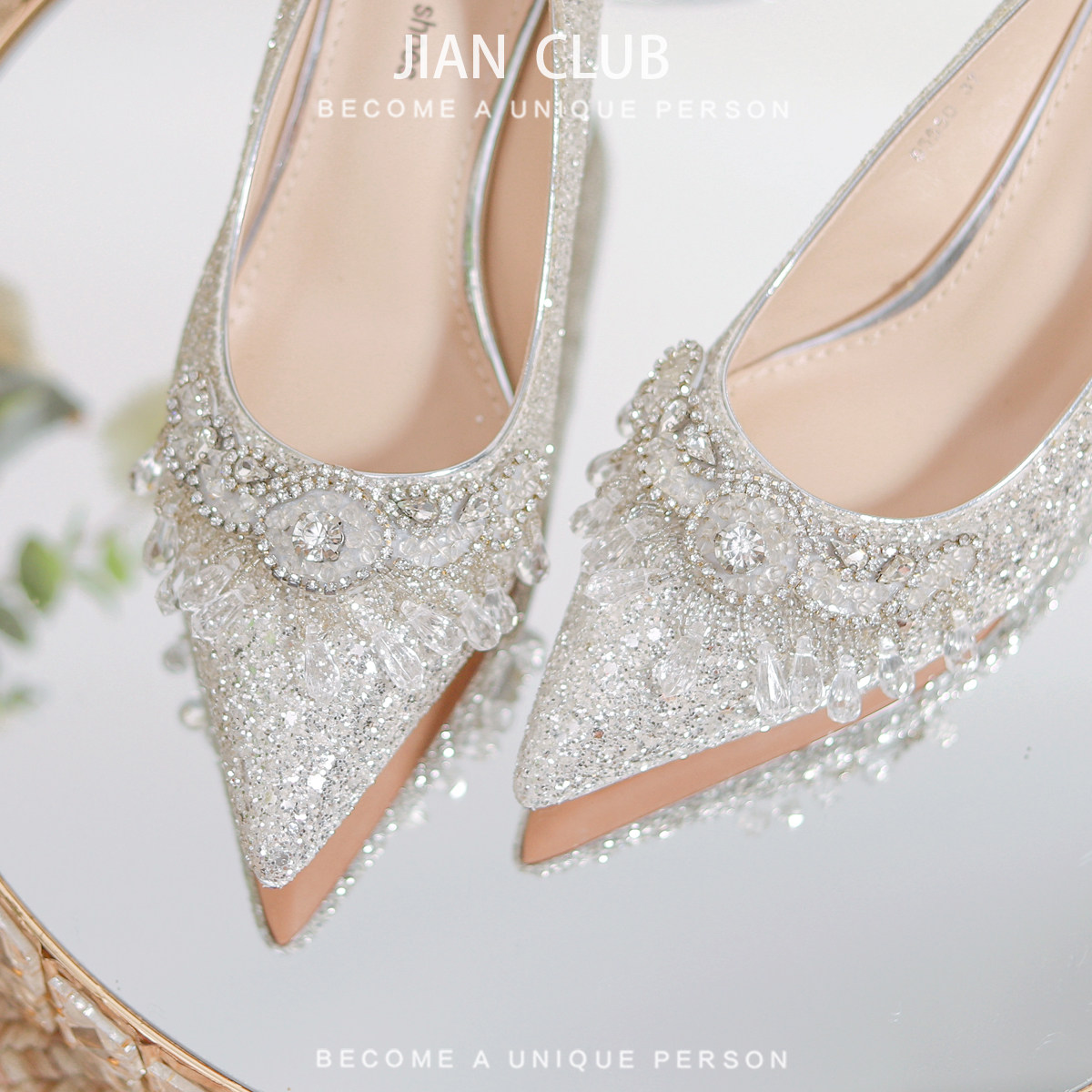 Elegant Silver Chunky Mid-Heel Wedding Shoes | Crystal Comfort - Product image 2