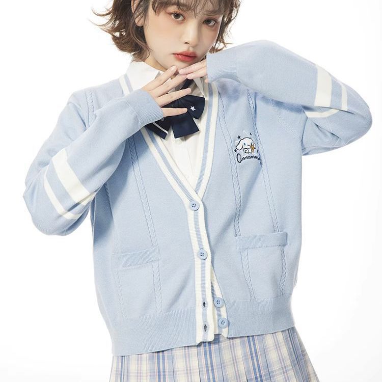 萌酱派刺绣秋冬甜美可爱jk制服学院风减龄毛衣女针织开衫外套