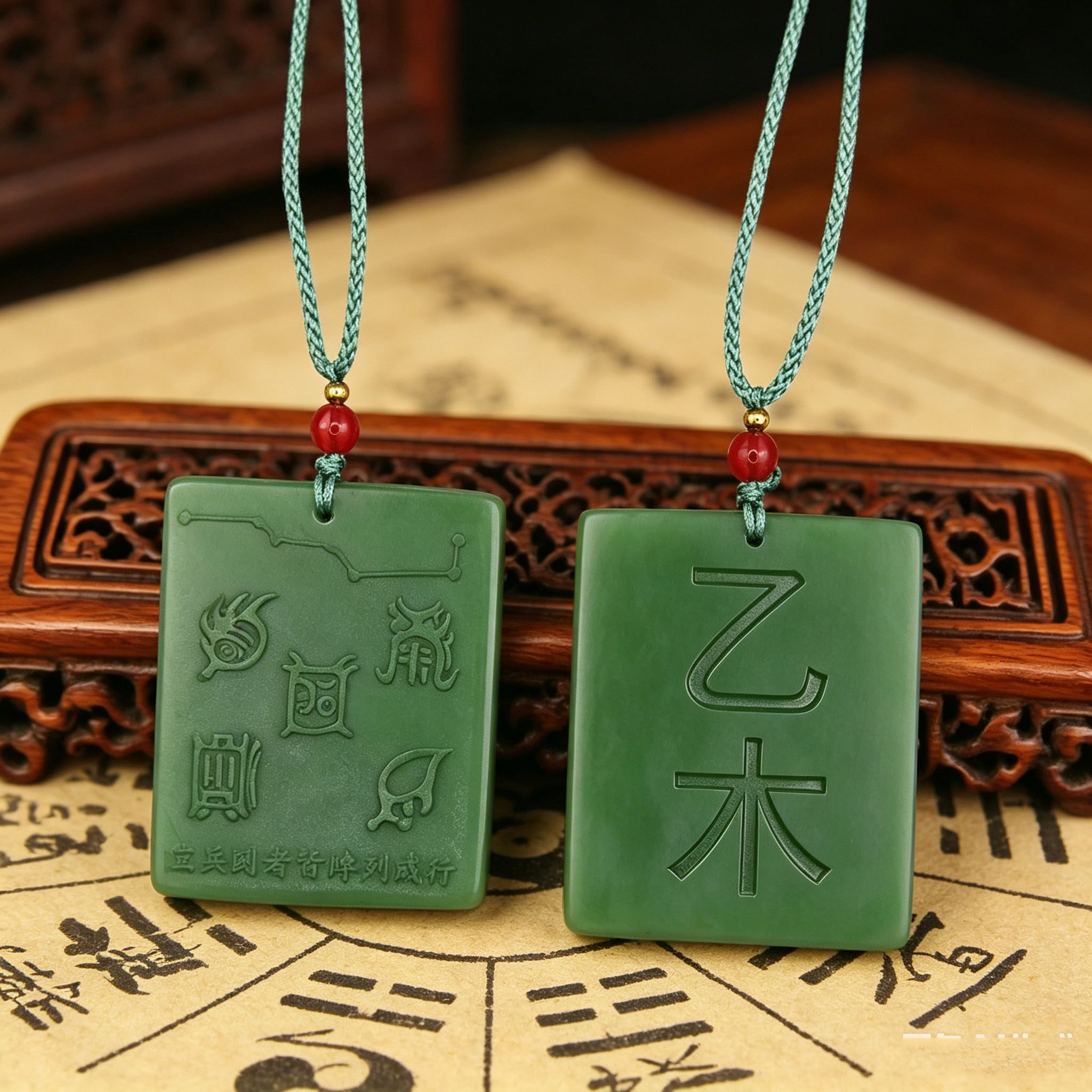 托玛琳能量牌招财50分乙木太极八卦牌吊坠绿色玉石挂件男女通用
