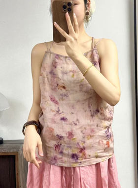 高端苎麻吊带背心文艺范简约年轻款夏薄宽松休闲减龄内搭可外穿女