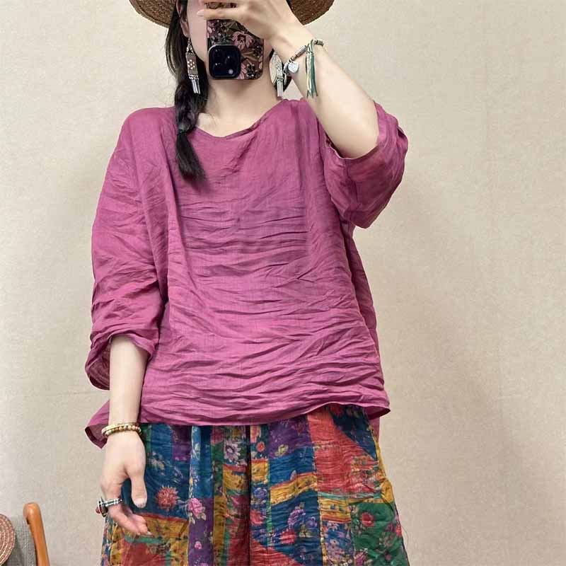 宽松休闲文艺复古短袖苎麻