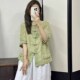 重工刺绣苎麻上衣文艺复古盘扣大码 女 宽松休闲简约减龄百搭新中式