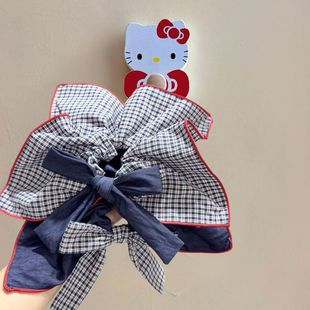 韩国新款 百搭发绳小众高级感发饰 甜美网格蝴蝶结布艺发圈时尚 个性