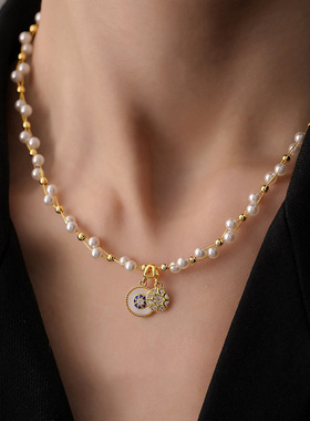 韩国东大门锆石珍珠项链法式温柔优雅锁骨链气质百搭高级感饰品女