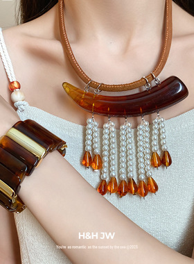 2026新款珍珠水滴流苏手链项链美拉德复古锁骨链轻奢高级感项饰女