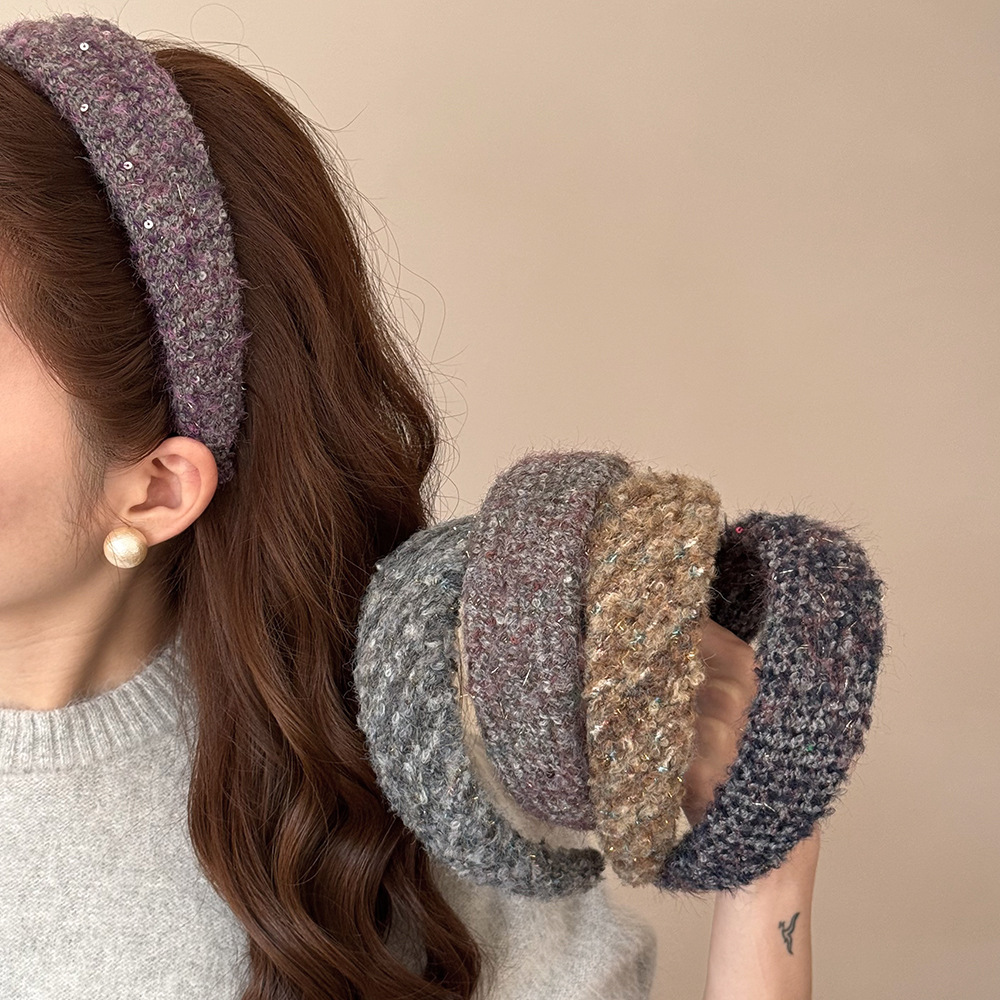 新款毛绒宽边发箍浅咖色百搭发卡高颅顶显脸小头箍头饰羊羔毛发窟
