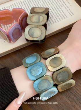 新款晕染方形弹力绳手链欧美复古个性简约时尚手环小众高级感手饰