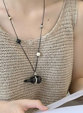 新款葫芦木头葫芦吊坠项链时尚气质冷淡风锁骨链轻奢高级感饰品女