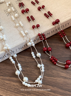 新款珍珠串珠时尚叠带项链复古宫廷风气质锁骨链轻奢高级感项饰女