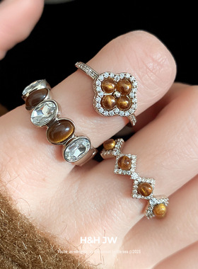 韩国东大门椭圆形开口戒指美拉德复古气质食指戒轻奢高级感手饰女