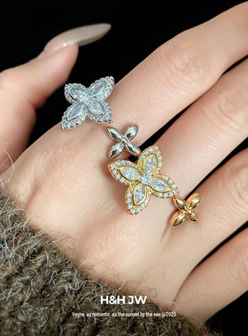 韩国东大门花朵开口戒指复古宫廷风简约时尚食指戒轻奢高级感手饰