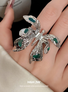 新款欧美蝴蝶褶皱开口戒指个性冷淡风气质食指戒轻奢高级感手饰女