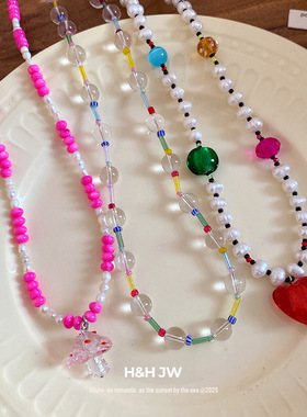 韩国东大门珍珠爱心吊坠项链甜美小清新气质锁骨链轻奢高级感项饰