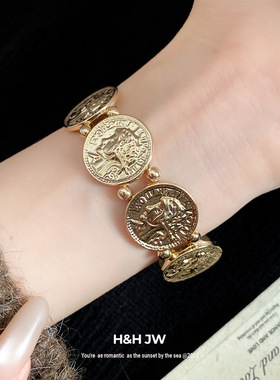 新款欧美金属圆形人像拼接手链个性复古宫廷风手环轻奢高级感手饰