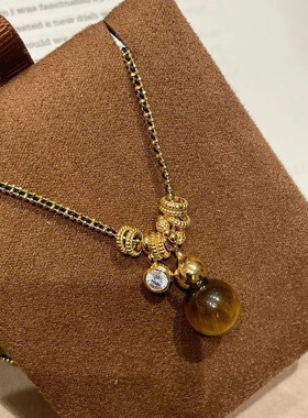 韩国东大门锆石虎眼石吊坠项链美拉德复古锁骨链轻奢高级感项饰女