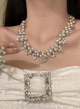 韩国东大门新款欧美珍珠项链耳环珠宝套装女士宴会礼服配饰秋冬