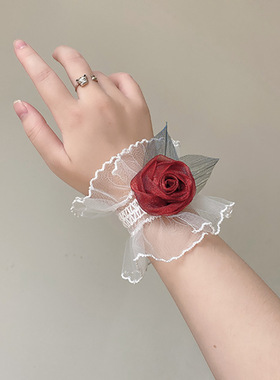 新款网纱蕾丝手腕套玫瑰花手链轻奢高级感时尚精致手环百搭手饰女