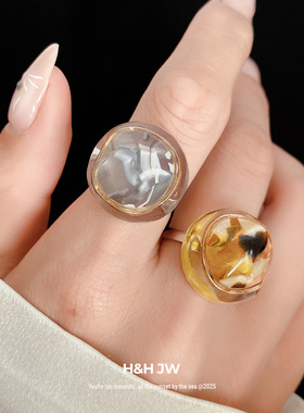 新款欧美圆形褶皱开口戒指时尚简约百搭食指戒轻奢高级感手饰秋冬