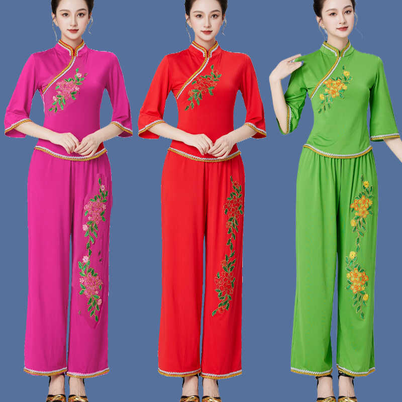 2024广场舞服装新款秧歌服套装中老年古典民族腰鼓扇子舞蹈演出服