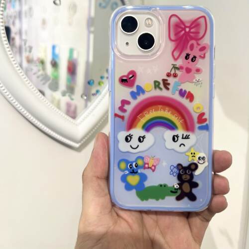 isddot新款原创涂鸦彩虹熊二合一IMD手机壳适用于苹果iPhone16pro