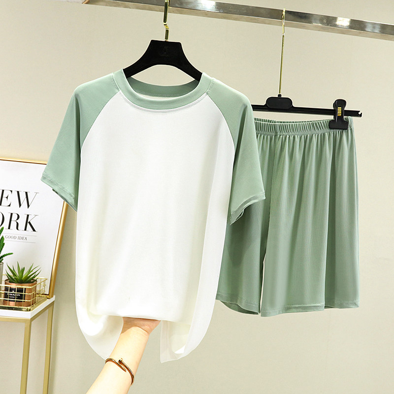 3家居服女2021年新款夏季冰丝薄款短袖睡衣套装外穿宽松大码两件套