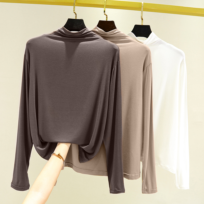 长袖休闲薄款半高领莫代尔女
