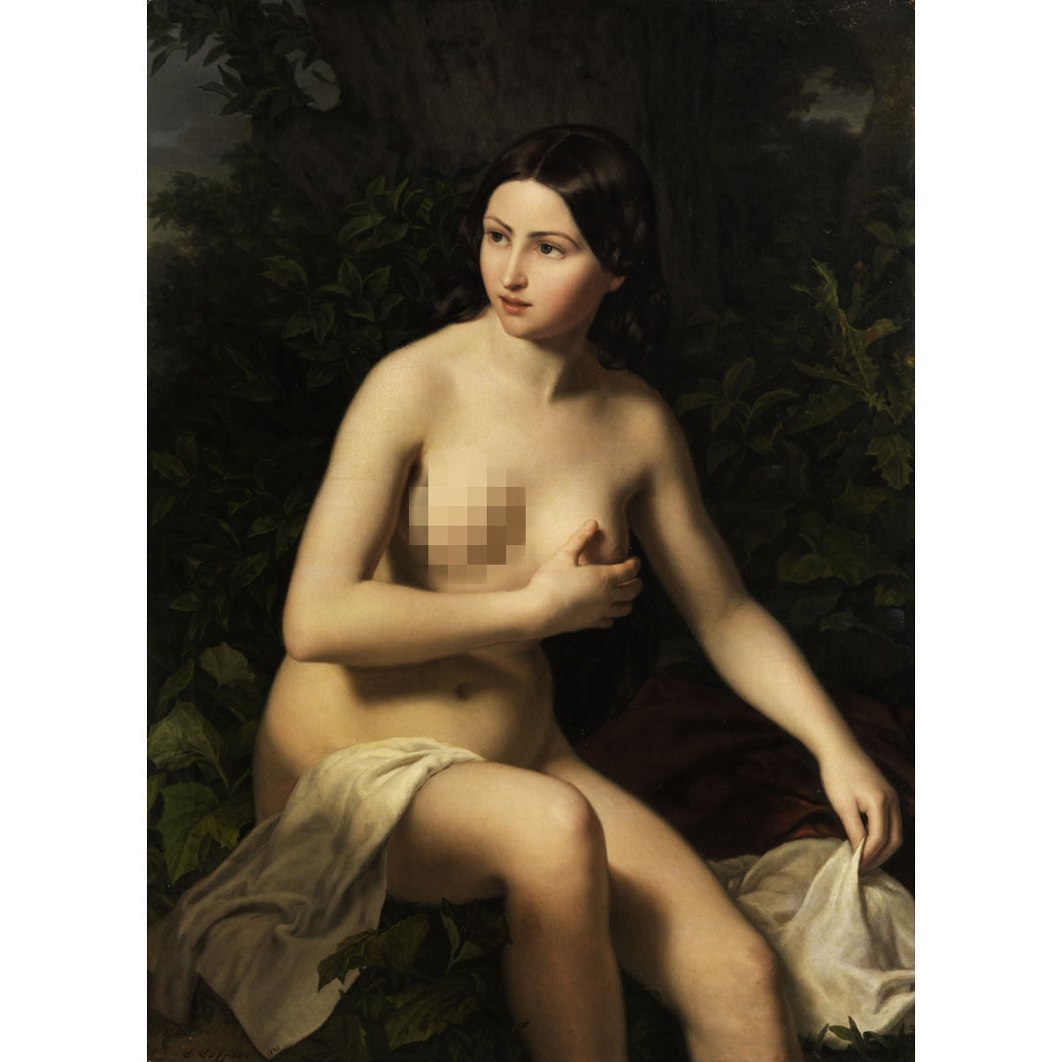 欧式坐姿少女名画复刻油画