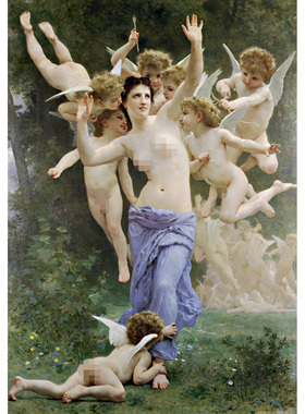 阿道夫·威廉·布格罗 维纳斯与小天使艺术微喷画芯卧室挂画玄关