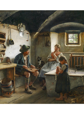 The Zither Player, signed and dated E. Rau, Munich 1890, oil