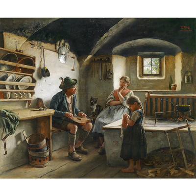 The Zither Player, signed and dated E. Rau, Munich 1890, oil