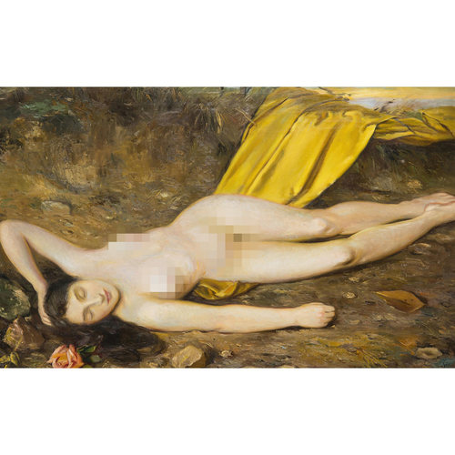 欧式持玫瑰的女人布上油画复刻