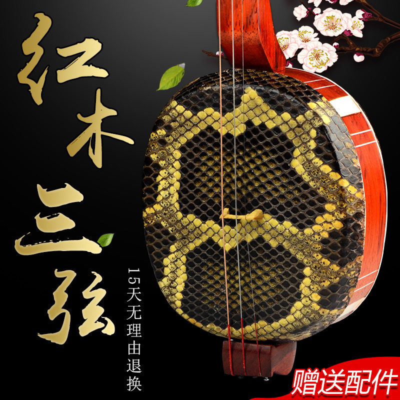 红木三弦大中小三弦送硬盒拨片黑檀木三弦演奏琴苏州民族弹拨乐器
