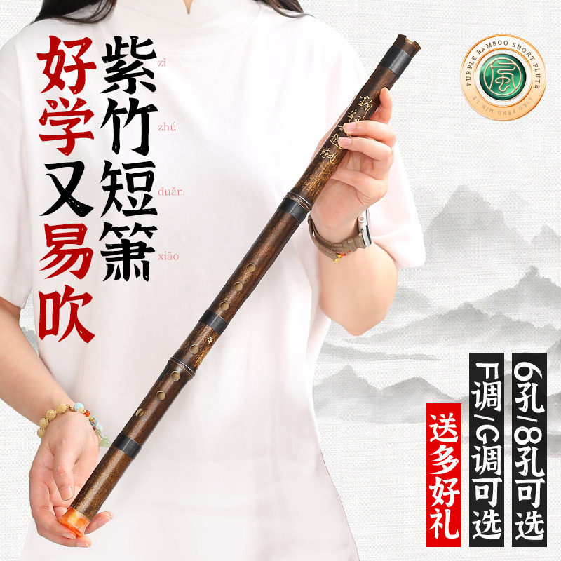洞箫紫竹短箫初学入门G调F专业古风八8孔六6高档短萧笛潇专业乐器