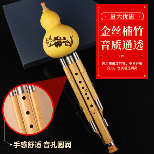 八孔三音葫芦丝宽音域乐器初学演奏C降B调G调金丝楠竹葫芦丝