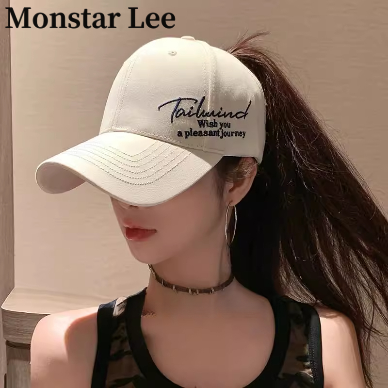 Monstar Lee米色空顶防晒棒球帽子夏季宽帽檐大头围显脸小鸭舌帽