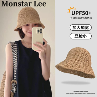 Lee草帽女鏤空透氣草編漁夫帽海邊沙灘出游防曬遮陽盆帽 Monstar