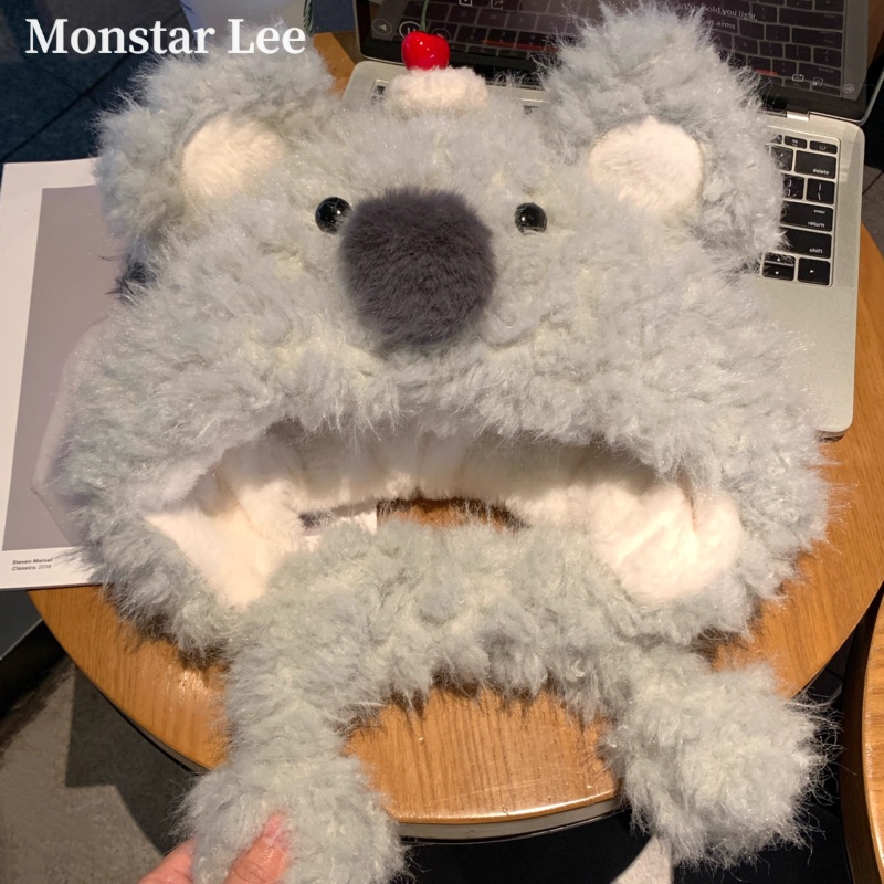 Monstar Lee毛绒帽女秋冬季显脸小加厚加绒保暖防寒护耳雷锋帽子