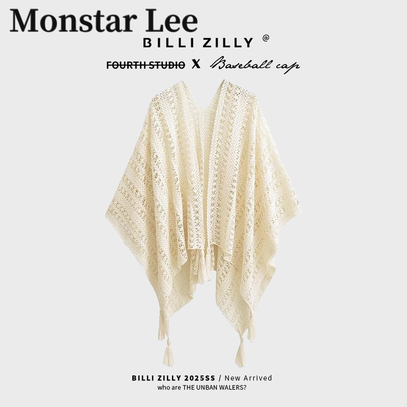 Monstar Lee民族度假风针织流苏开衫女夏季外搭空调房披肩防风